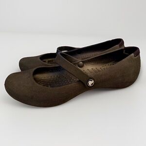 Crocs Womens Alice Work Black Ballet Flat Mary Jane Slip On Suede Shoes Sz 6